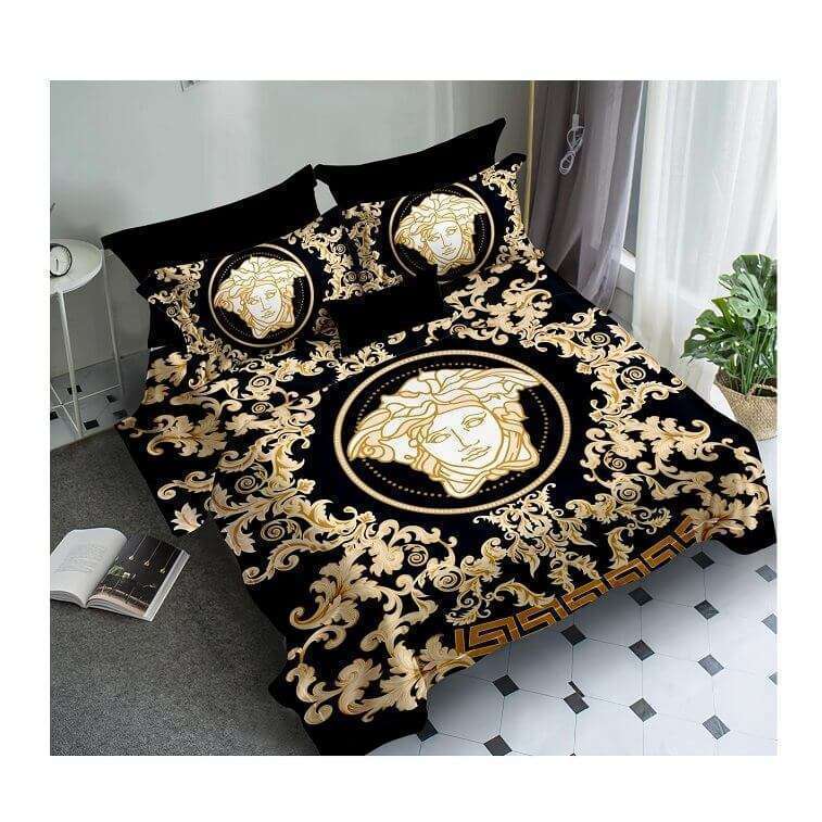 Versace Logo Bed Sheet Cover Set Black,Brown in AjmanShop