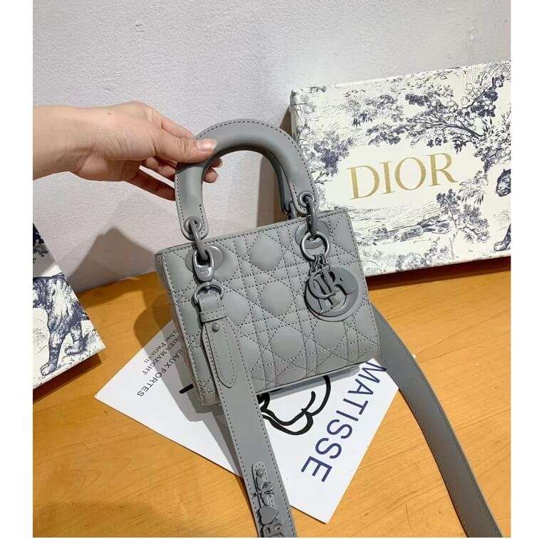 Dior Matte Sling Patent leather Medium Lady Dior Bag Grey in AjmanShop