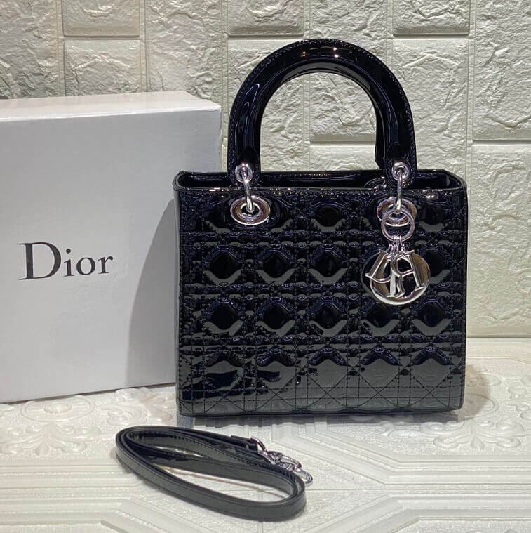 Dior Patent Cannage Medium Lady Dior Bag Black in Ajmanshop