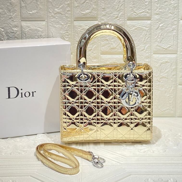 Dior Patent Cannage Medium Lady Dior Bag Golden in Ajmanshop