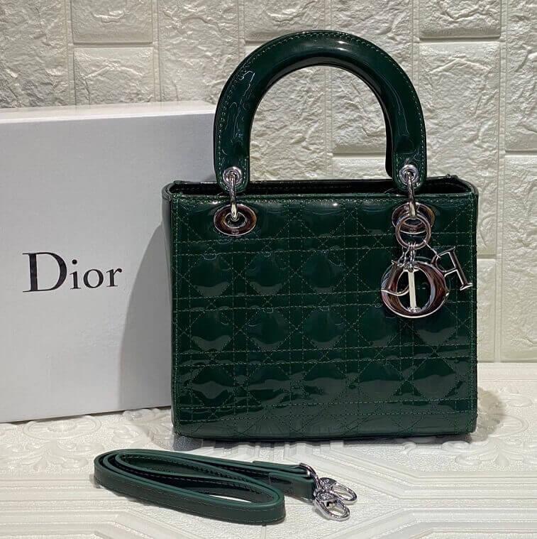 Dior Patent Cannage Medium Lady Dior Bag Green in Ajmanshop