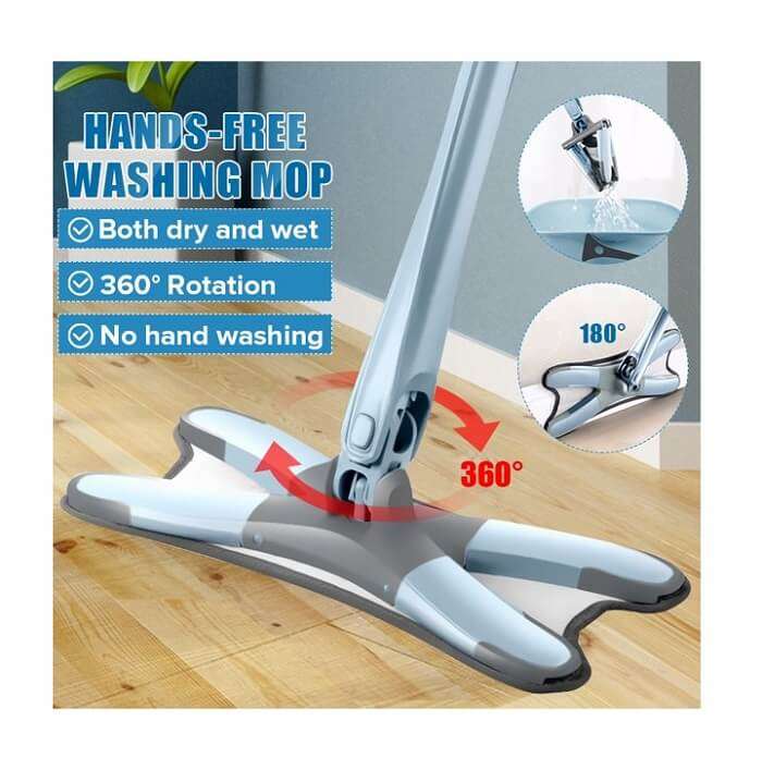 Touch Free Microfiber Mop X-Shaped with 360 Rotating Automatic Head in AjmanShop