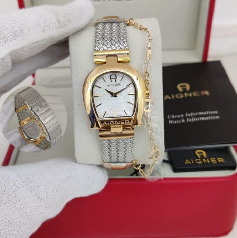 Aigner Ladies Two Tone Yellow Gold Bracelet White Mop Dial Watch - AjmanShop