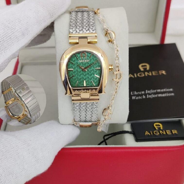 Aigner Ladies Two Tone Yellow Gold Bracelet White Mop Dial Watch - AjmanShop