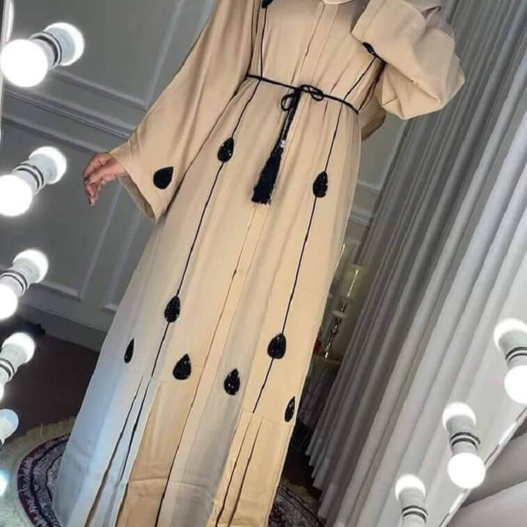 Beige Black Abaya - AjmanShop