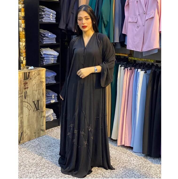 Black Stone Work Abaya - AjmanShop