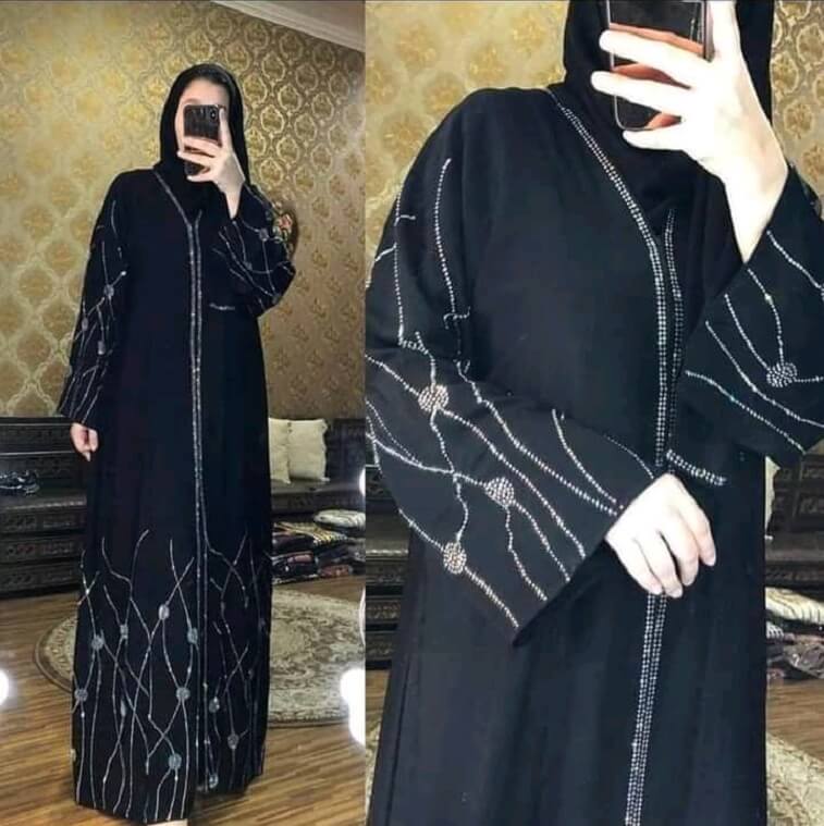 Black Stone Work Abaya - AjmanShop