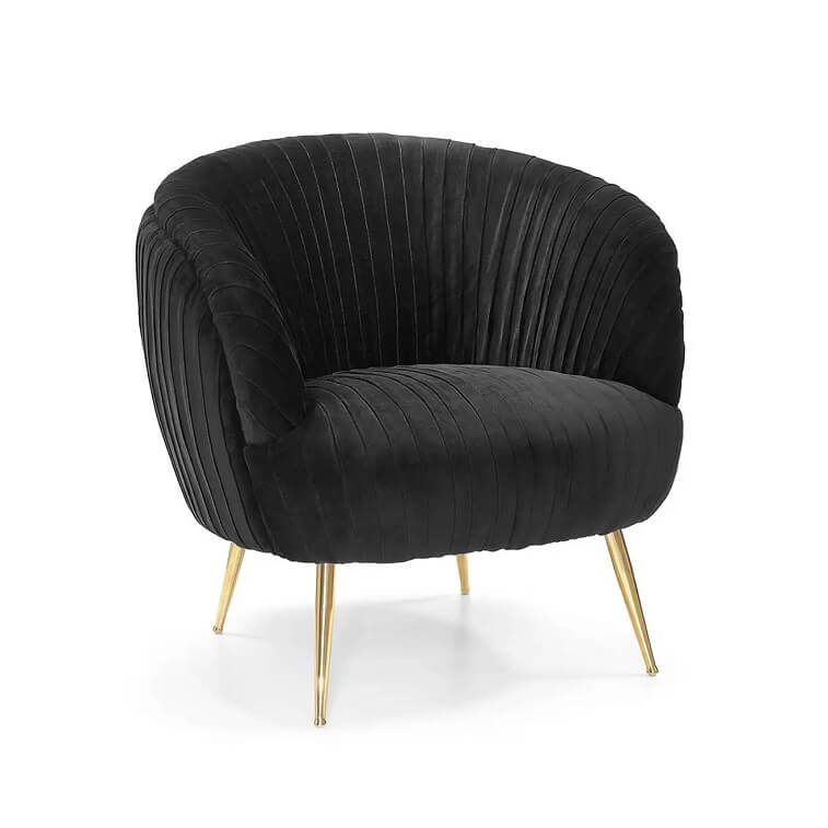 Black Velvet Accent Chair Upholstered Arm Chair with Metal Legs in Gold 1