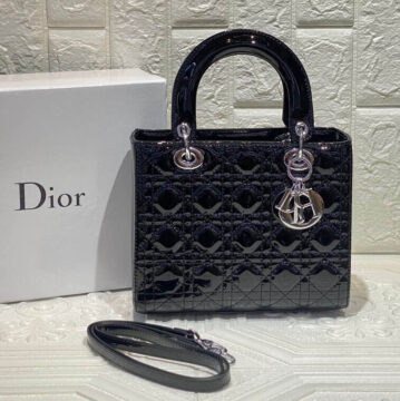 Dior Patent Cannage Medium Lady Dior Bag Black- AjmanShop