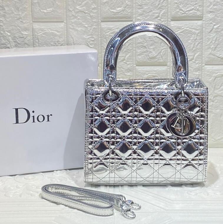 Dior Patent Cannage Medium Lady Dior Bag Silver- AjmanShop