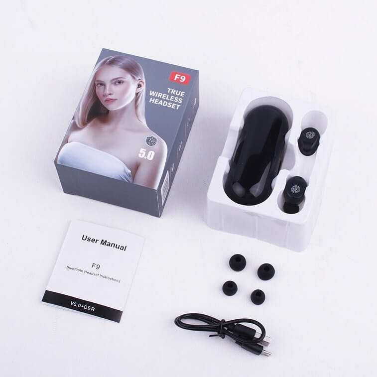 F9 Bluetooth 5.0 True Wireless Bluetooth Earphones TWS Earbuds with Digital Display Stereo Music Headphones IPX7 Waterproof Sport Headset with Mic Charging Box 1