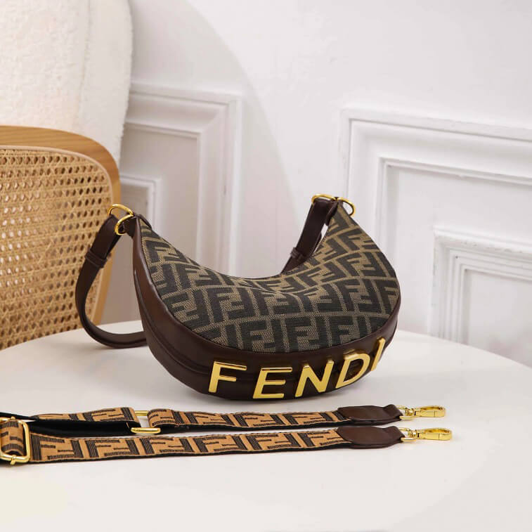 Fendi Women's Nano Fendigraphy Monogram Canvas Coffee Leather Bag for Ladies - AjmanShop