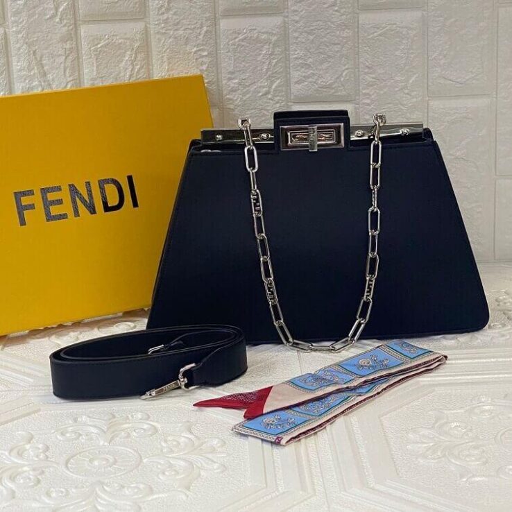Fendi Plane Peekaboo Bag for Women Black- AjmanShop