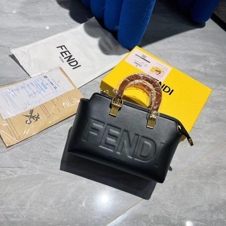 Fendi Roma Mini Small Black leather Boston bag- AjmanShop