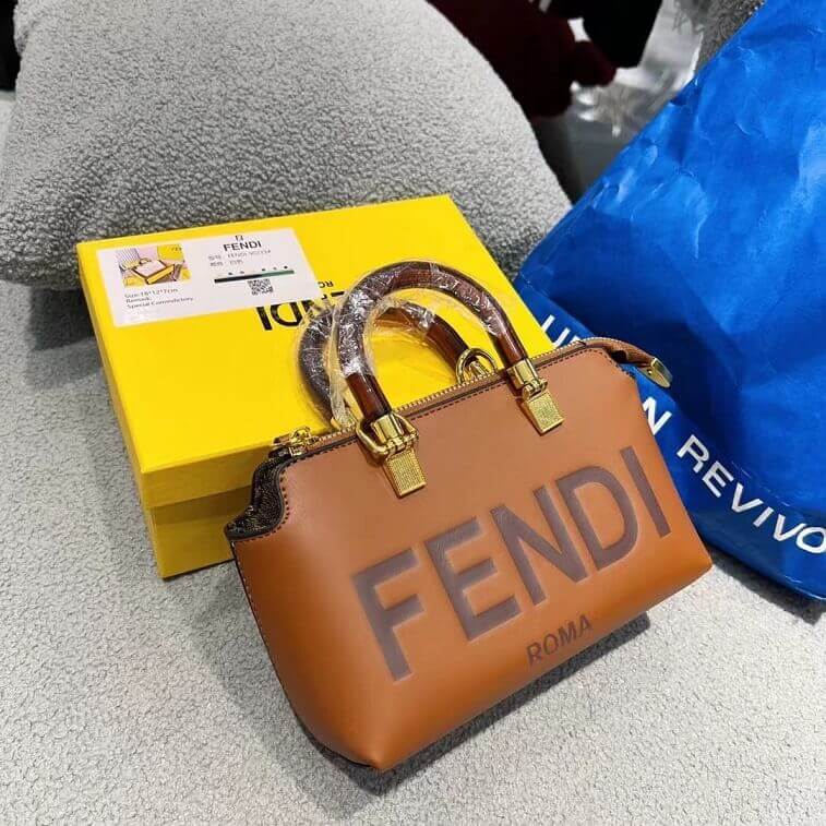 Fendi Roma Mini Small Brown leather Boston bag- AjmanShop