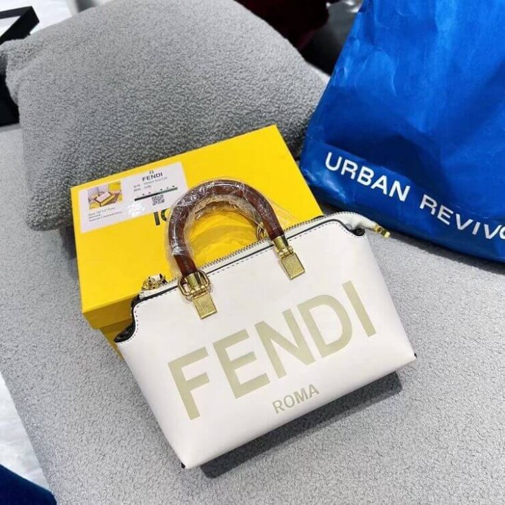 Fendi Roma Mini Small White leather Boston bag- AjmanShop