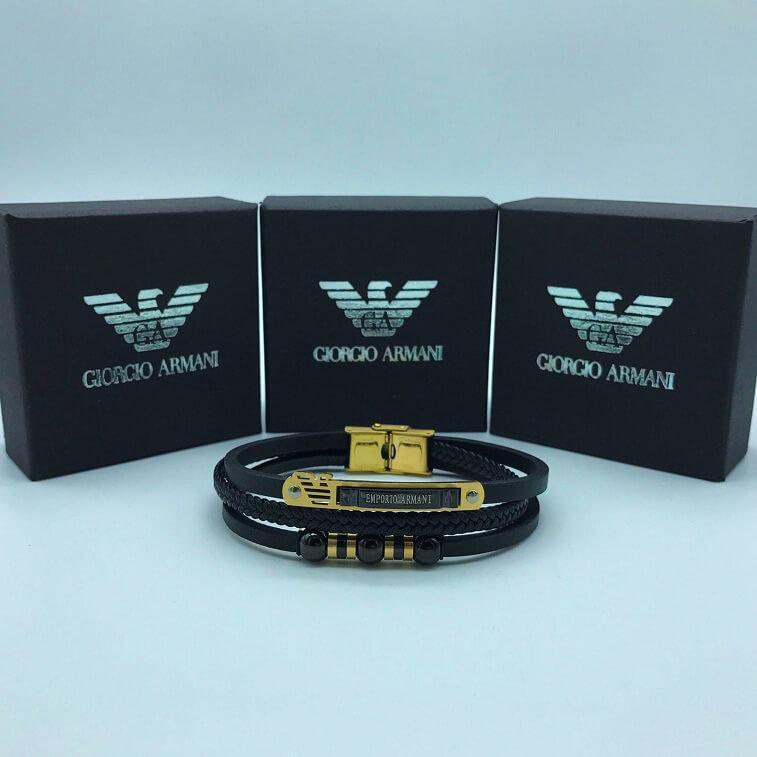 Giorgio Armani Bracelet Leather Chain Combination With Stainless Steel Leather Unisex Jewelry Gold in Ajman Shop Dubai