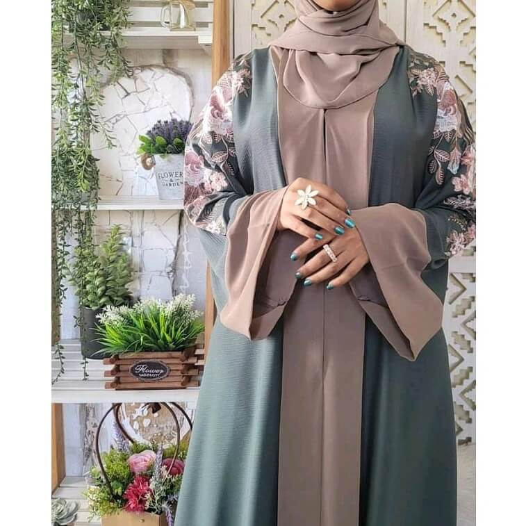 Grey Peach Abaya - AjmanShop