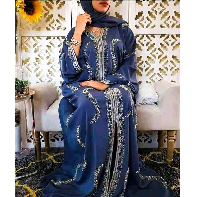 Grey Stone Work alreem Abaya - AjmanShop