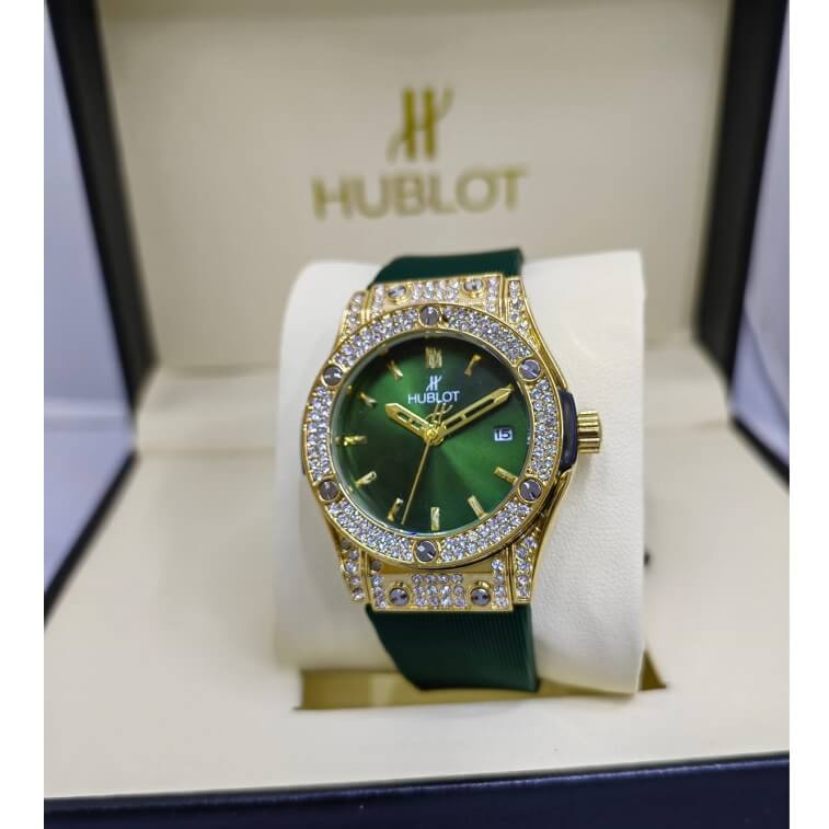 Hublot Women Watch with Diamond Cut Stone Green- AjmanShop