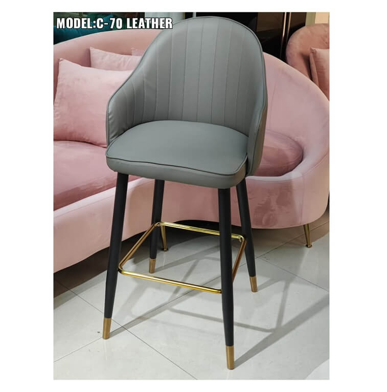 Leather Modern Bar Stools Height Chairs Grey _ Ajmanshop