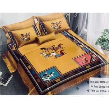 Logo Printed Bed Sheet Cover Set Mustard Yellow- AjmanShop