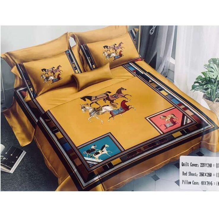 Logo Printed Bed Sheet Cover Set Mustard Yellow- AjmanShop