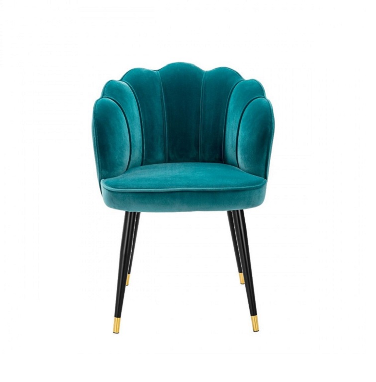 Luxury Velvet Dining Chair with Armrests Pistachio Clamshell Design Blue