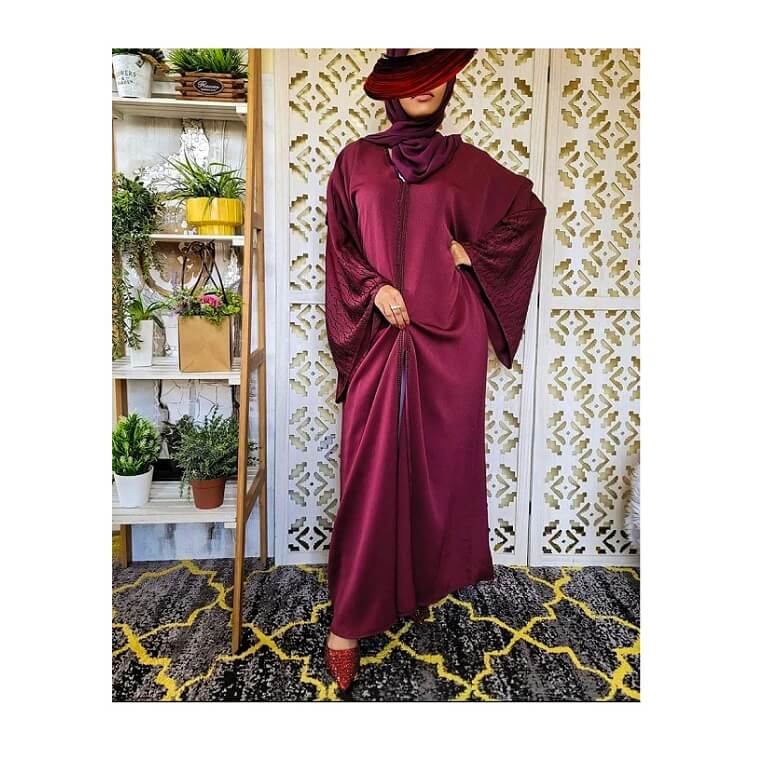 Maroon Abaya stone work - AjmanShop