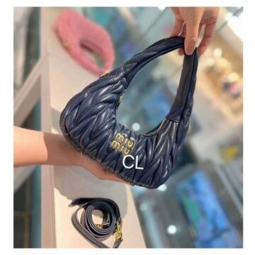 Miu Miu Wander Matelasse Nappa Leather Bag Navy Blue - AjmanShop