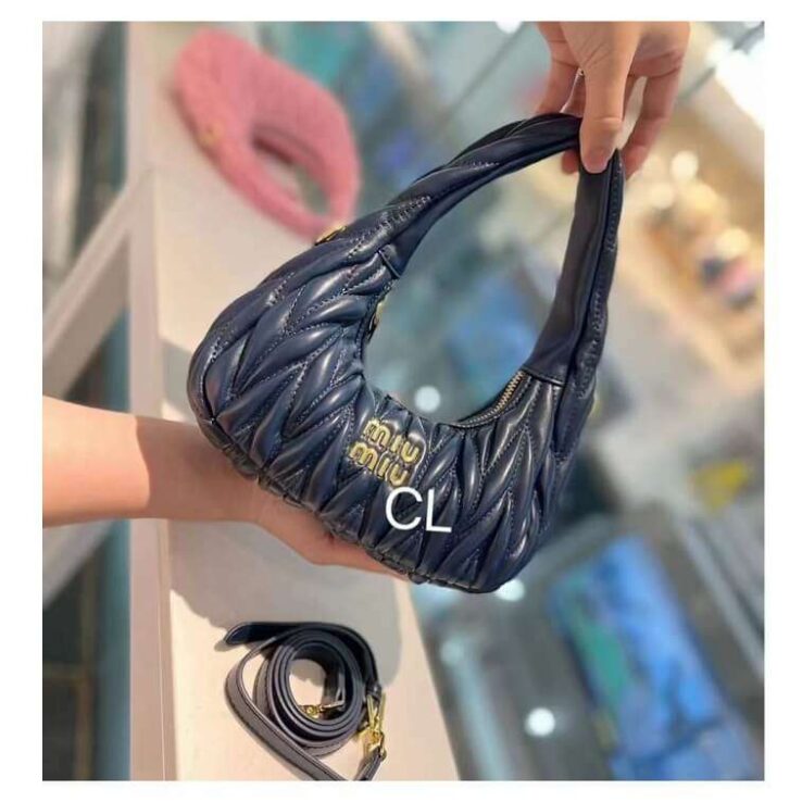 Miu Miu Wander Matelasse Nappa Leather Bag Navy Blue - AjmanShop