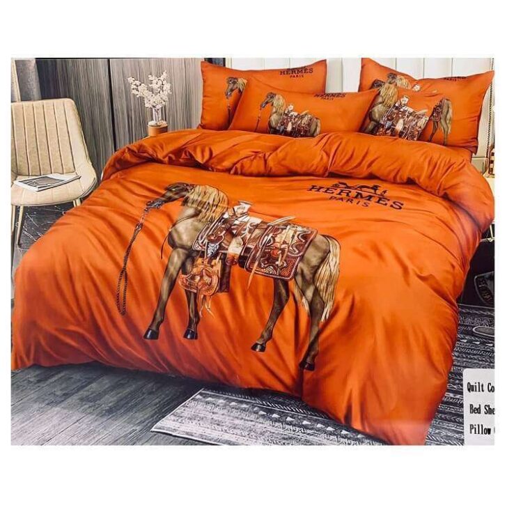 Orange Hermes Bed Sheet Cover Set- AjmanShop