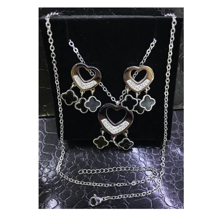 Silver Heart Shape With Stone Jewelry Set AjmanShop