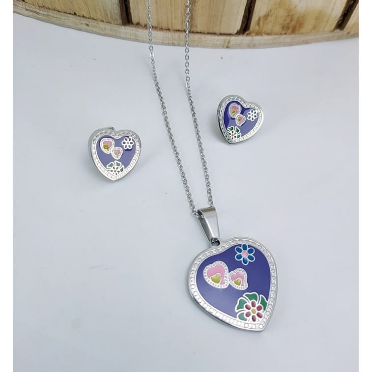 Silver Monogram Heart Shape Jewelry Set AjmanShop