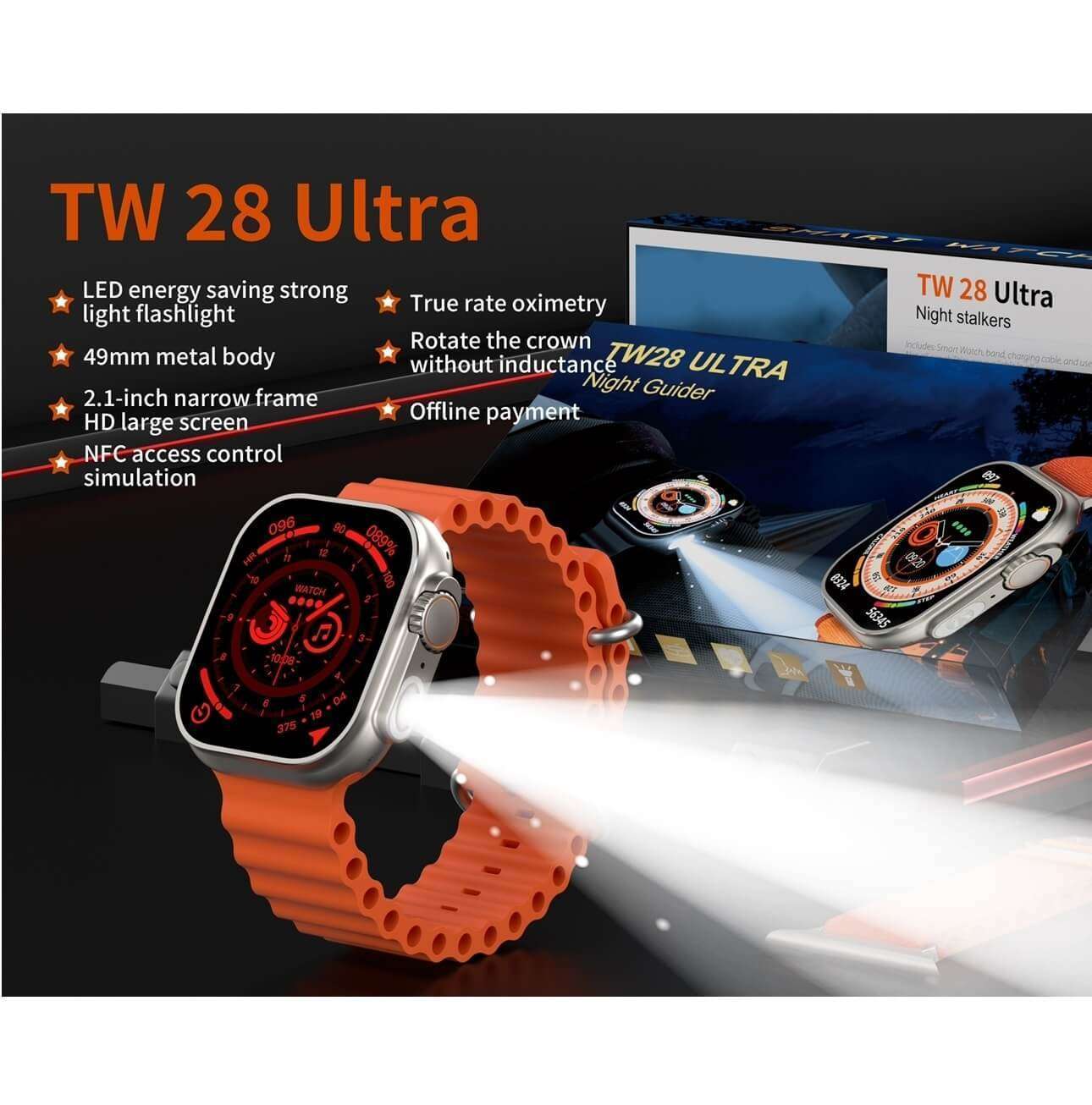 TW28 Ultra Night Stalkers With Strong Flashlight SmartWatch- AjmanShop