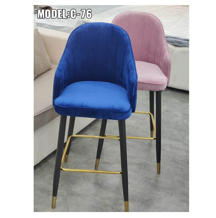 Velvet Modern Bar Stools Height Chairs Blue Ajmanshop