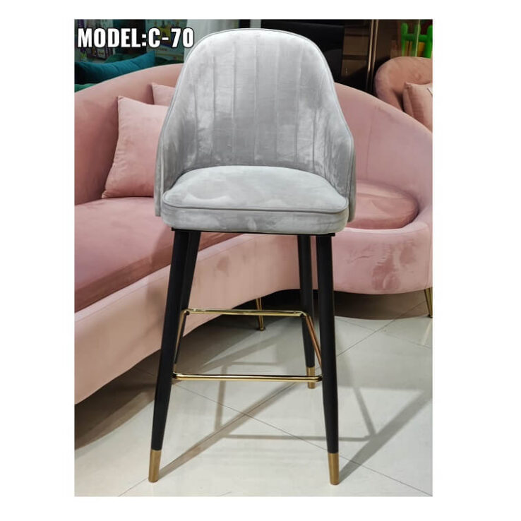 Velvet Modern Bar Stools Height Chairs Light Grey Ajmanshop