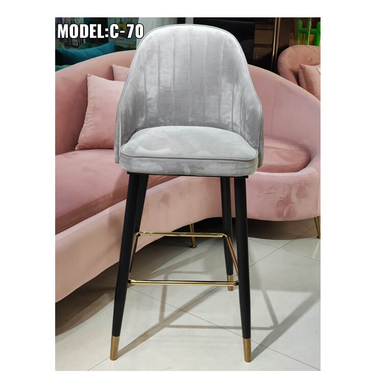 Velvet Modern Bar Stools Height Chairs Light Grey Ajmanshop