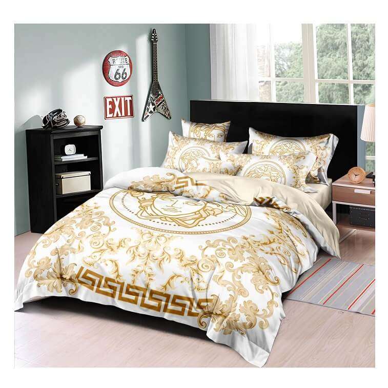 Versace Stylish Bed Sheet Cover Set White- AjmanShop