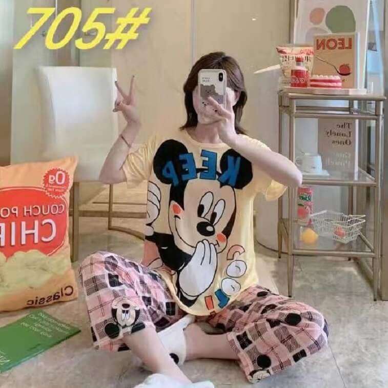 Womens Cartoons Terno Sleepwear Short Sleeve Tshirt Pants 2Pcs Sets AJmanshop