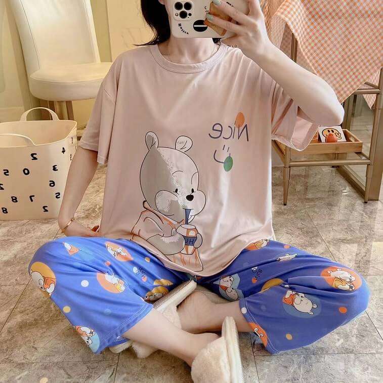 Womens Cartoons Terno Sleepwear Short Sleeve Tshirt Pants 2Pcs Sets Ajmanshop