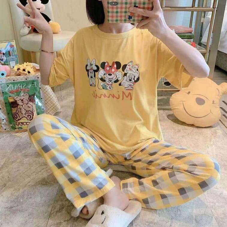 Womens Cartoons Terno Sleepwear Short Sleeve Tshirt Pants 2Pcs Sets - AjmanShop