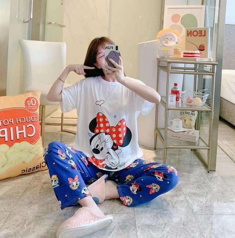 Womens Cartoons Terno Sleepwear Short Sleeve Tshirt Pants 2Pcs Sets Ajmanshop UAE 1