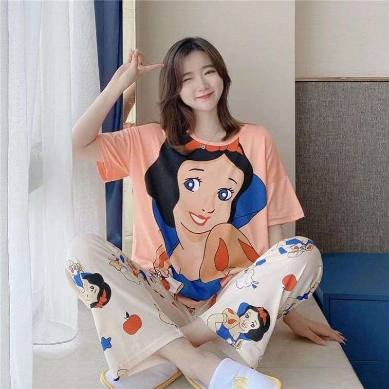 Womens Cartoons Terno Sleepwear Short Sleeve Tshirt Pants 2Pcs Sets - AjmanShop