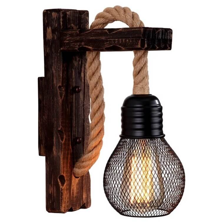 Wood Hemp Rope Wall Lamps Fixture Retro Hallway Bedside Loft Light Luminaire Decor Lighting in Ajman Shop Dubai