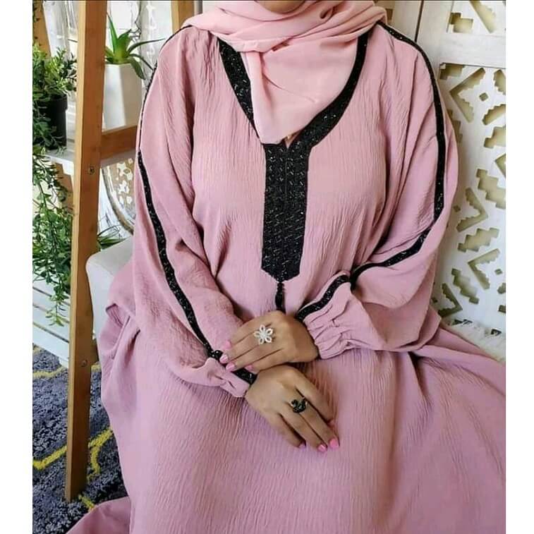 Pink Creppe Abaya - AjmanShop