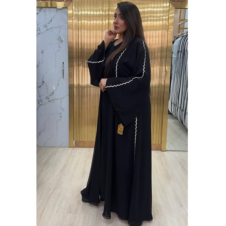 white piping Abaya - AjmanShop