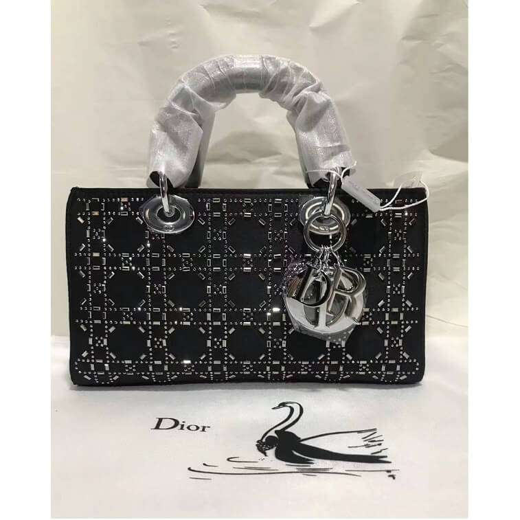 Dior Black Leather Studded Lady Stone Bag- AjmanShop