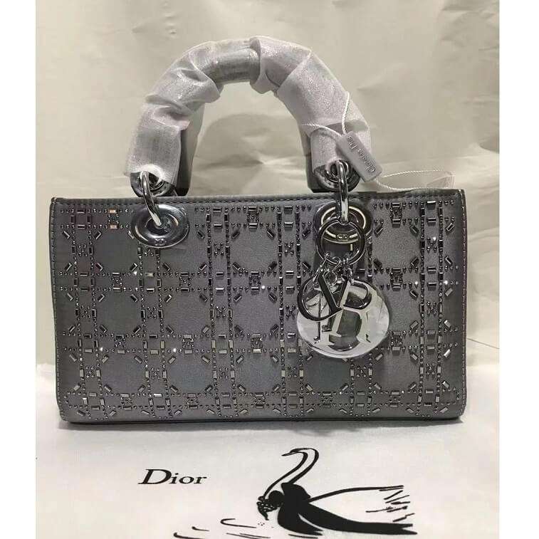 Lady Dior Grey Bag Leather Studded with Stone- AjmanShop