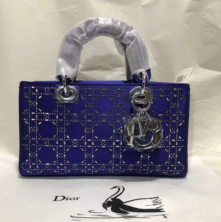 Lady Dior Navy Blue Bag Leather Studded with Stone- AjmanShop